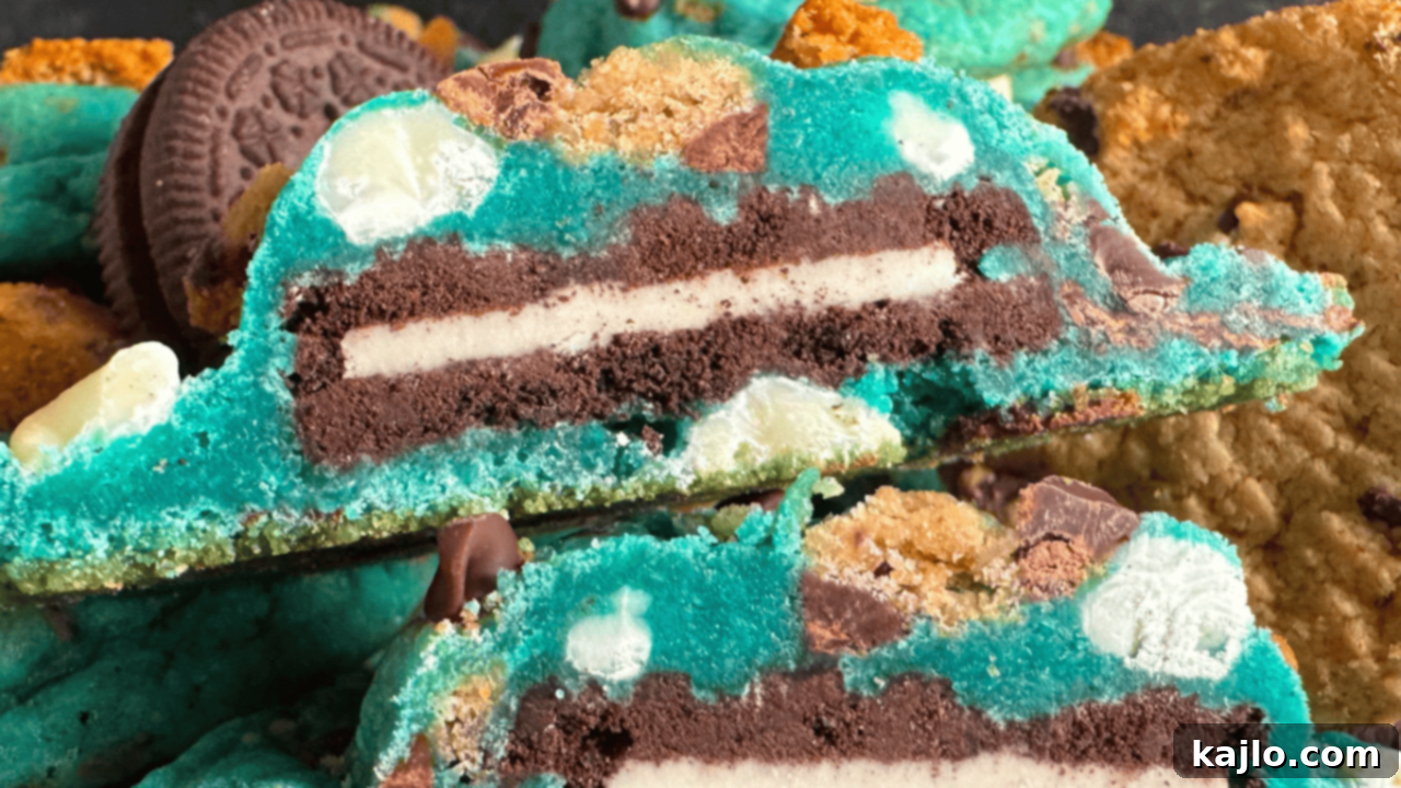 Cookie Monster Cookies recipe with blue color and chocolate chips