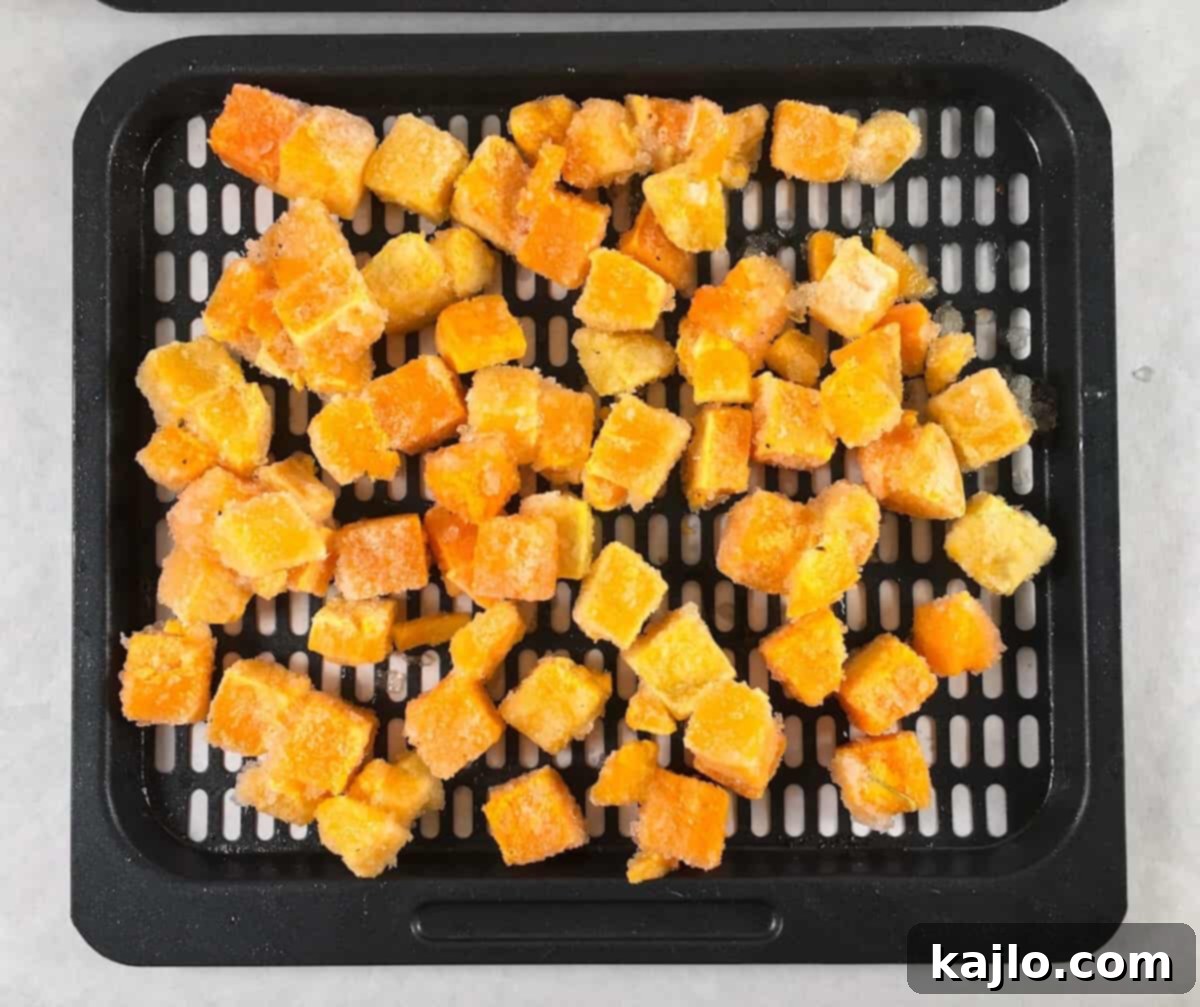Crispy Air Fryer Frozen Vegetables 12 frozen butternut squash on air fryer rack