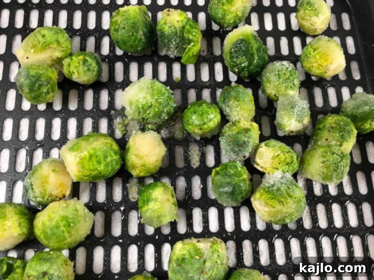 Crispy Air Fryer Frozen Vegetables 9 Frozen brussels sprouts on air fryer rack