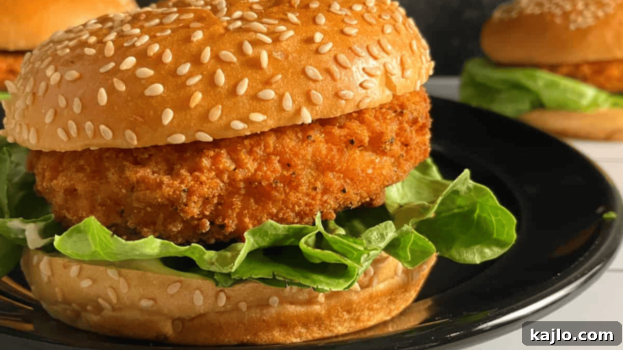 Homemade KFC Zinger Burger copycat with spicy fried chicken