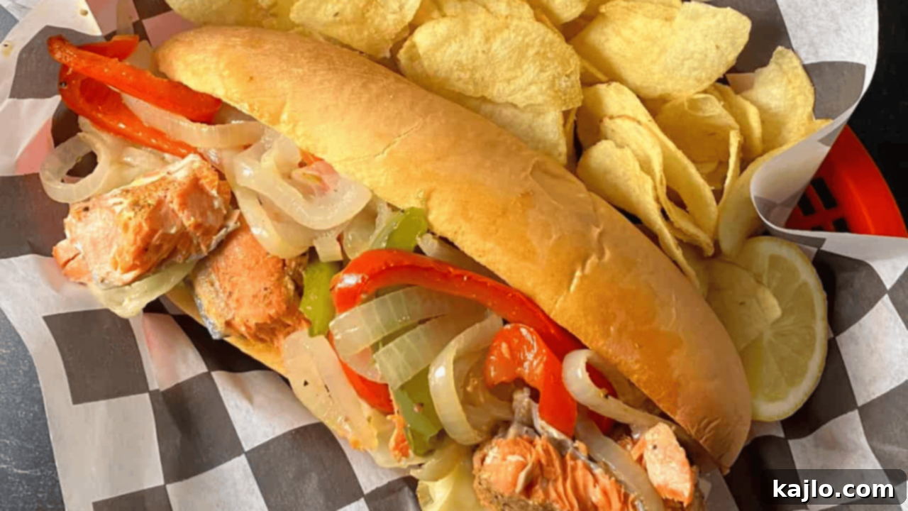 Luxurious Salmon Cheesesteak sandwich with melted cheese