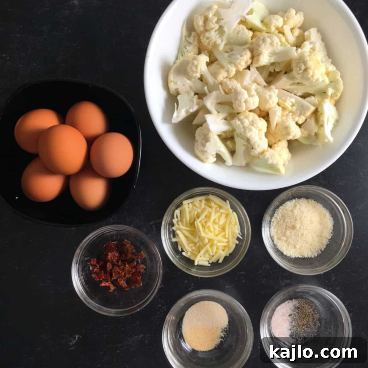 Air Fryer Keto Low Carb Egg Muffins Recipe 4 Ingredients laid out for air fryer egg cups recipe