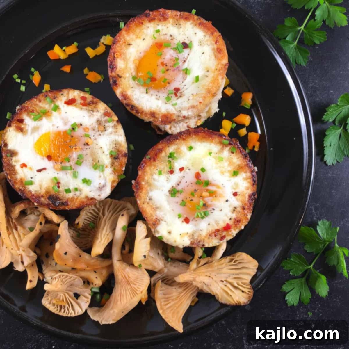 Air Fryer Keto Low Carb Egg Muffins Recipe 8 Plated air fryer egg cups with fresh herbs