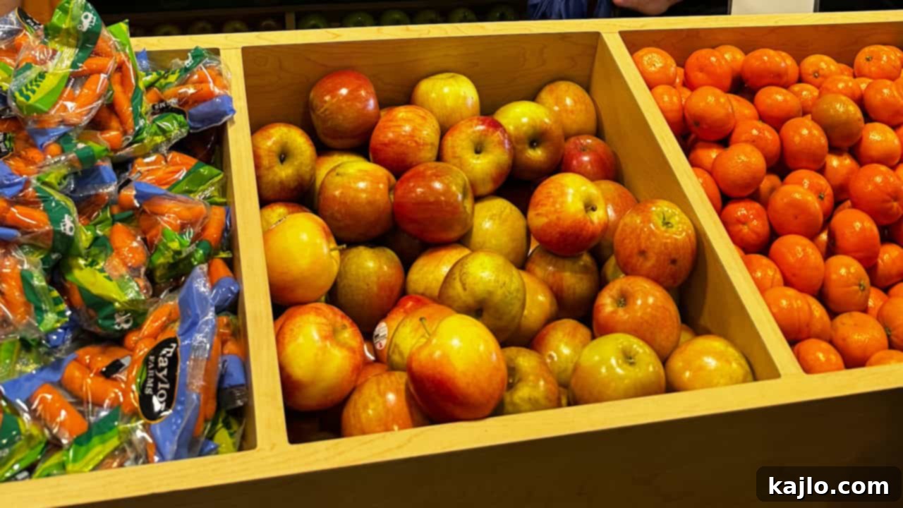 Assortment of colorful fresh fruits and vegetables.