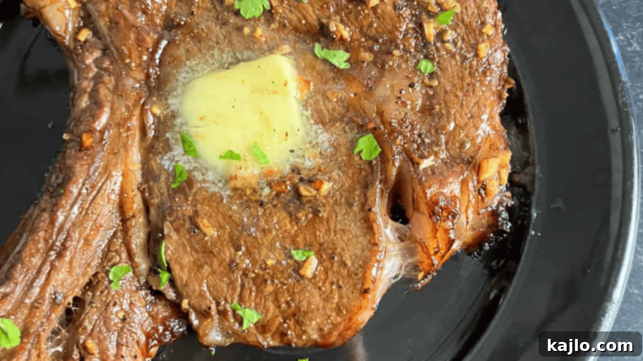 10 Legendary Meat Recipes That Always Impress 3 Thick, perfectly cooked bone-in ribeye steak with a seared crust, fresh from the air fryer.