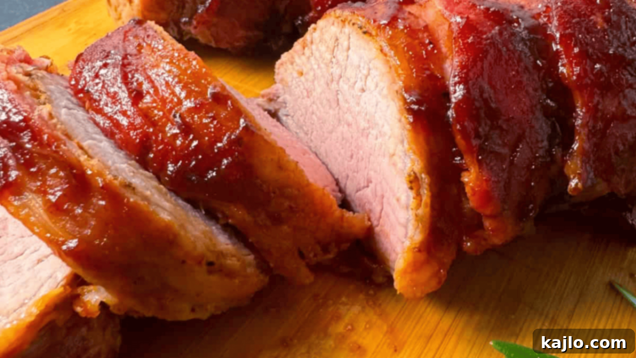 10 Legendary Meat Recipes That Always Impress 7 Exquisite bacon-wrapped pork tenderloin, perfectly golden and juicy, cooked in the air fryer.
