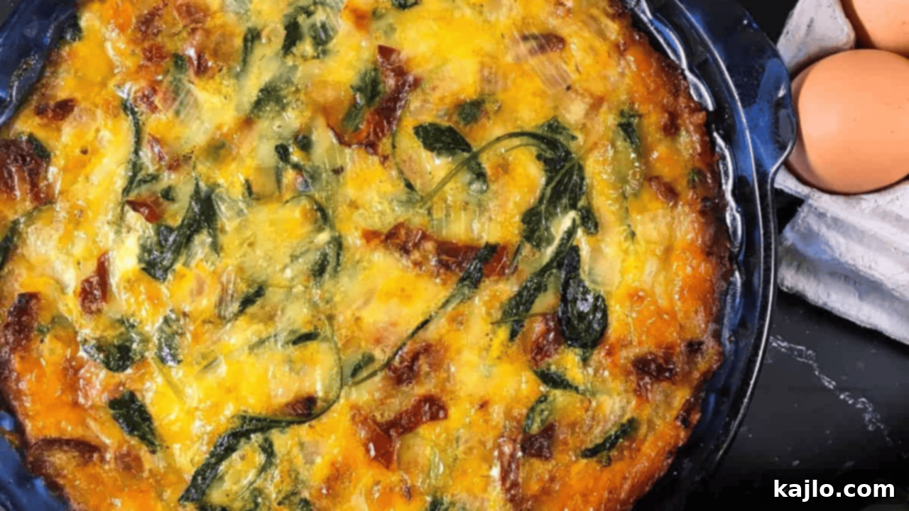 High protein crustless quiche with sun-dried tomatoes and kale, a healthy and filling breakfast