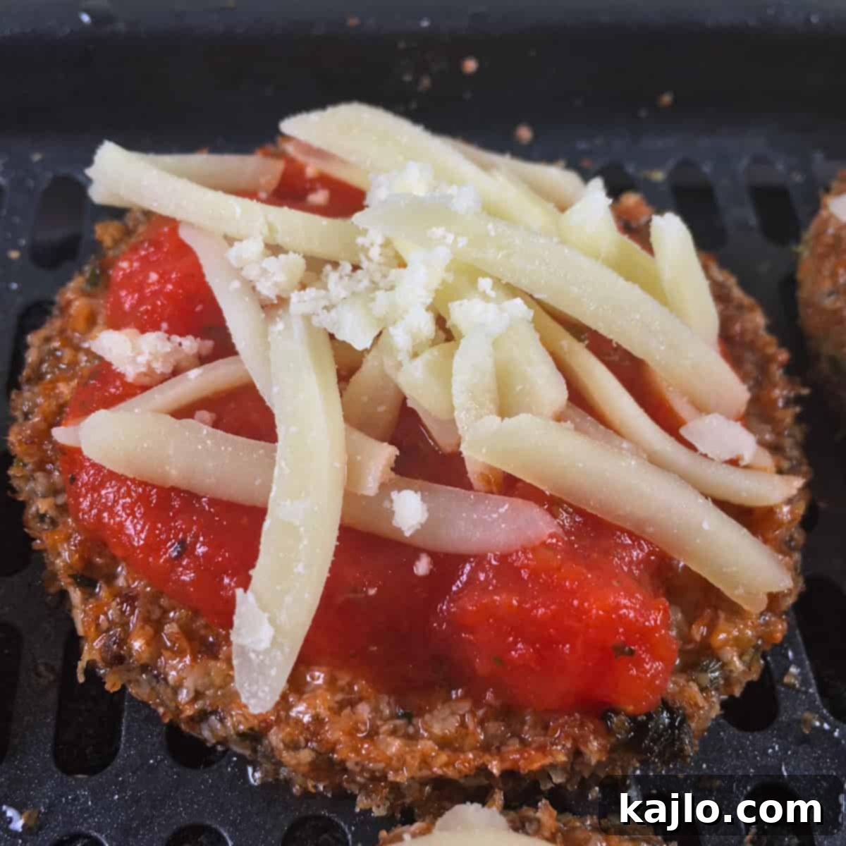 Crispy Air Fryer Eggplant Parmesan 6 breaded eggplant topped with cheese