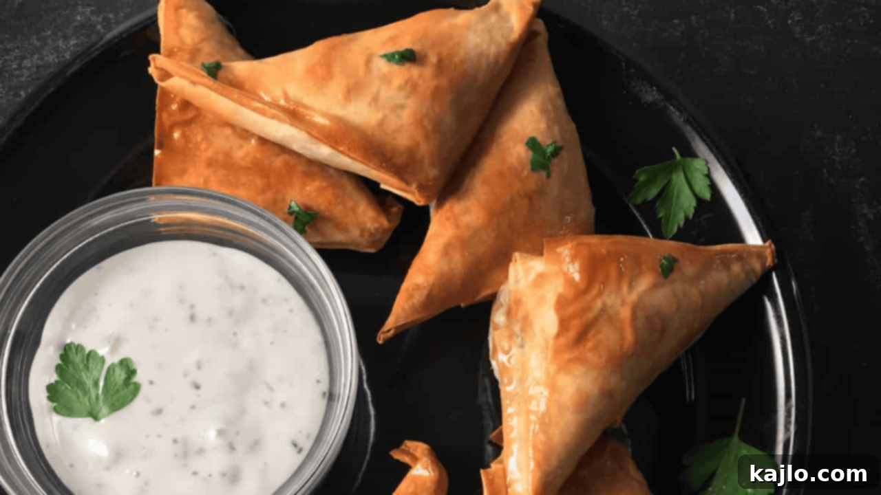 10 Irresistible Starters for Your Perfect Night In 7 Flaky, golden Costco Spanakopita triangles baked in an air fryer.