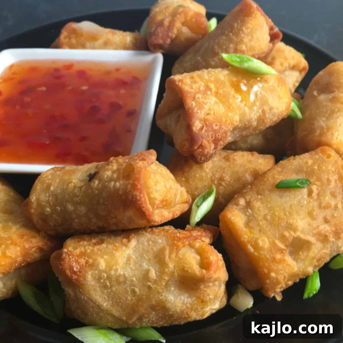 Air fried frozen spring rolls ready to be served