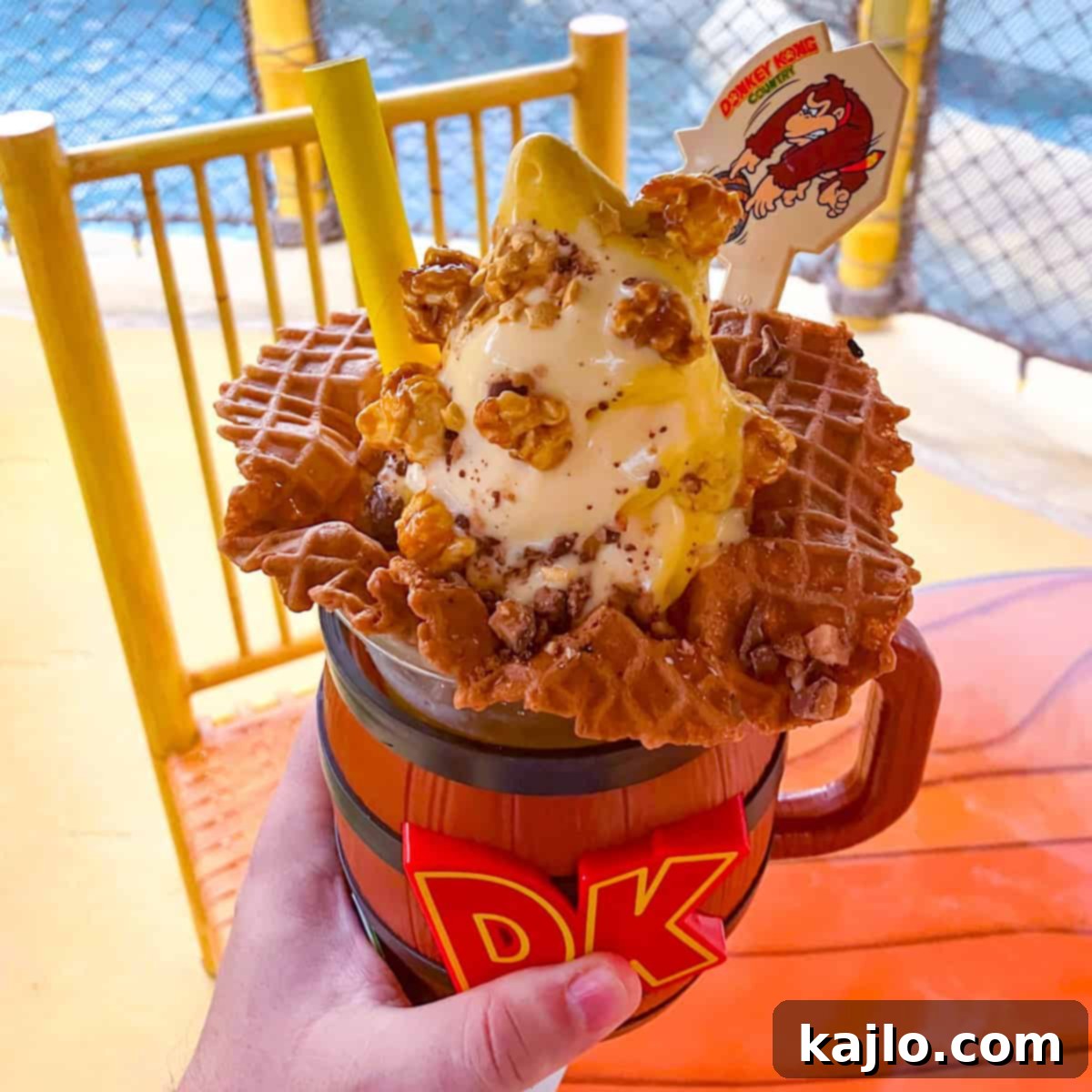 Homemade DK Crush Float 3 DK Crush Drink, a close-up of the Donkey Kong themed float.