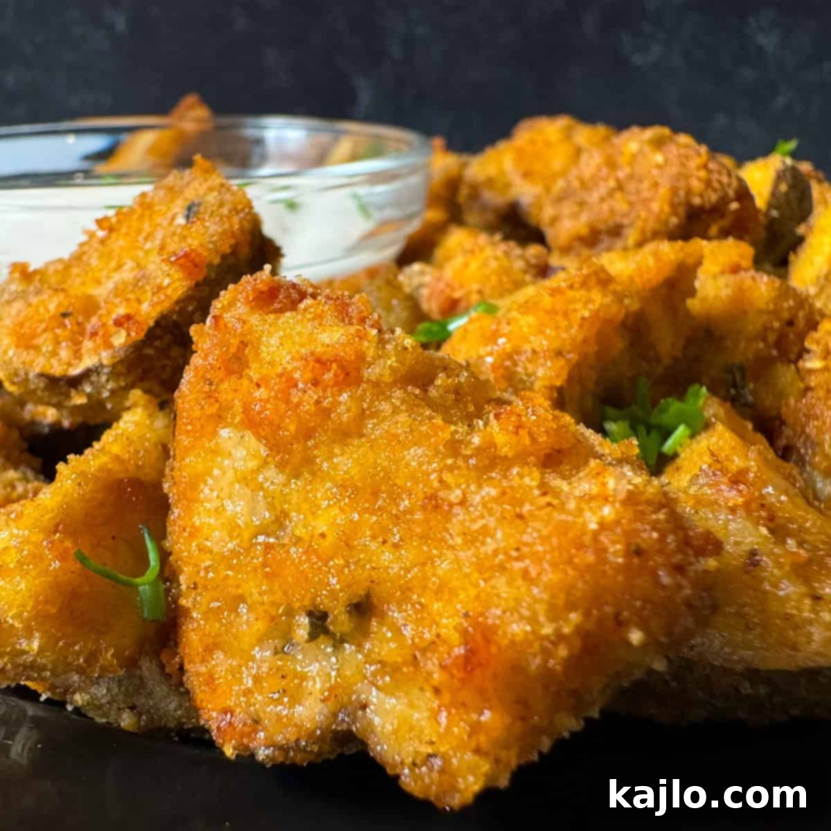 Crispy Air Fryer Breaded Mushrooms ready to serve