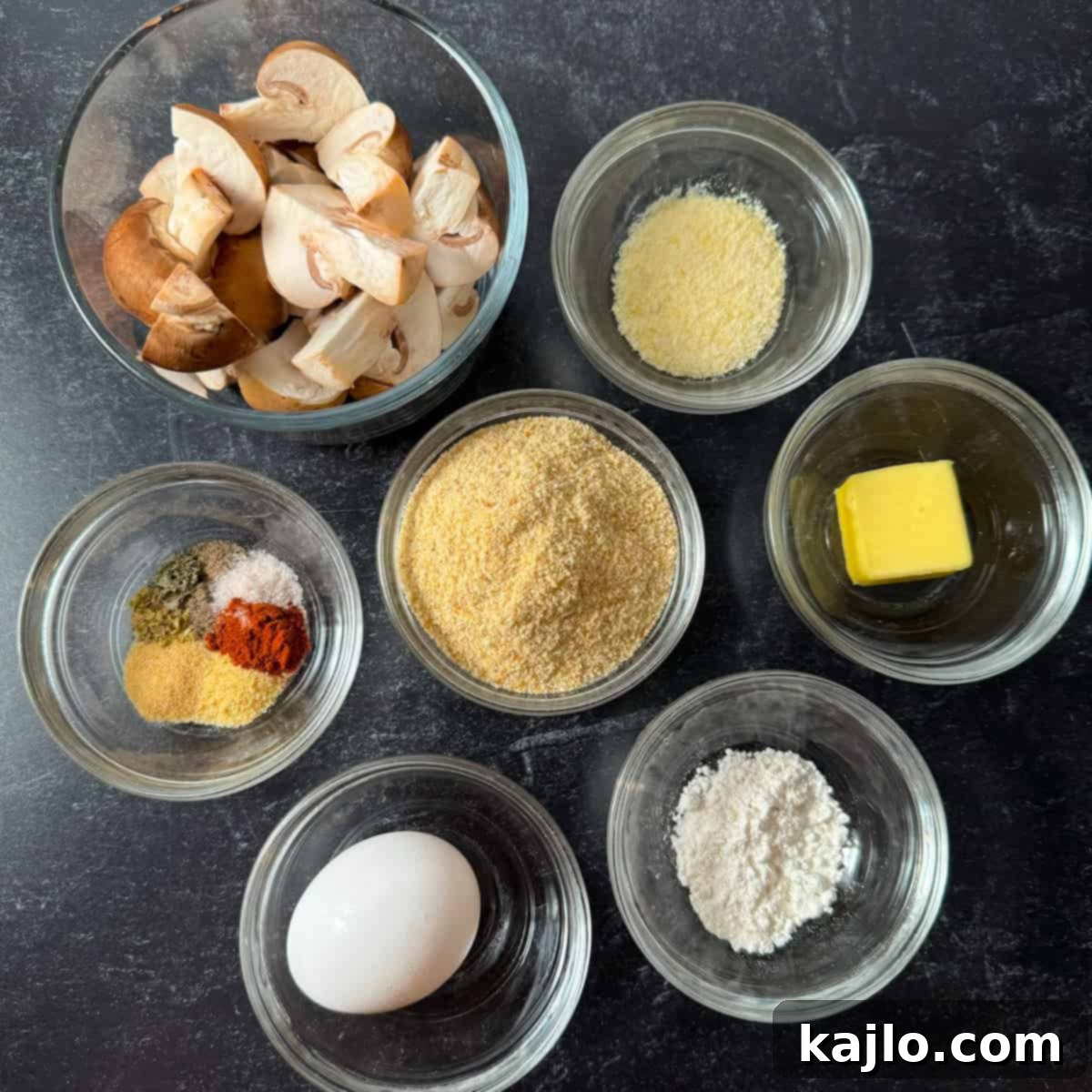 Ingredients for air fryer breaded mushrooms