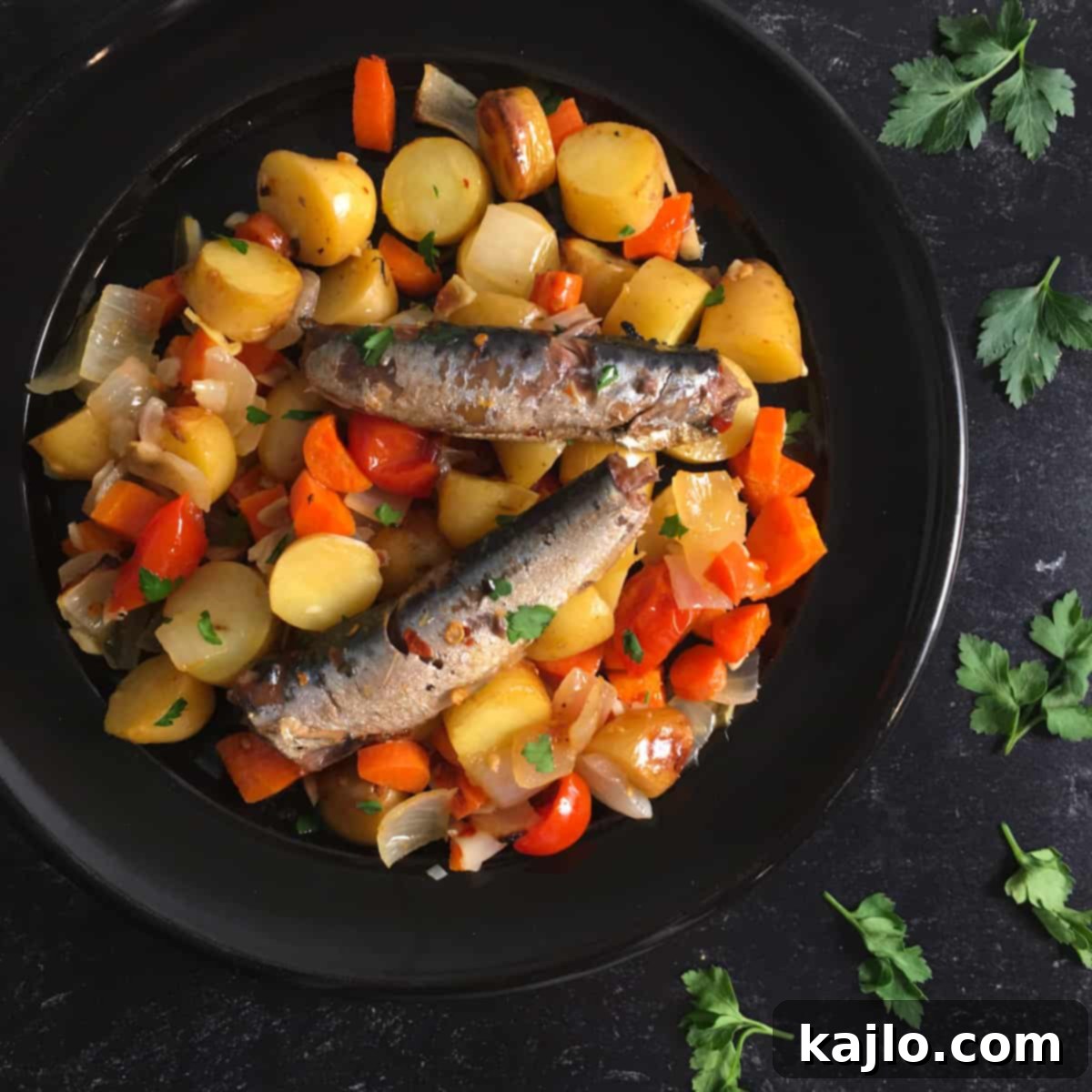 sardine bake recipe with fresh vegetables and golden-brown sardines