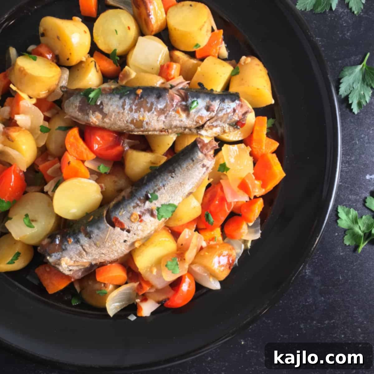 close-up of cooked canned sardine bake
