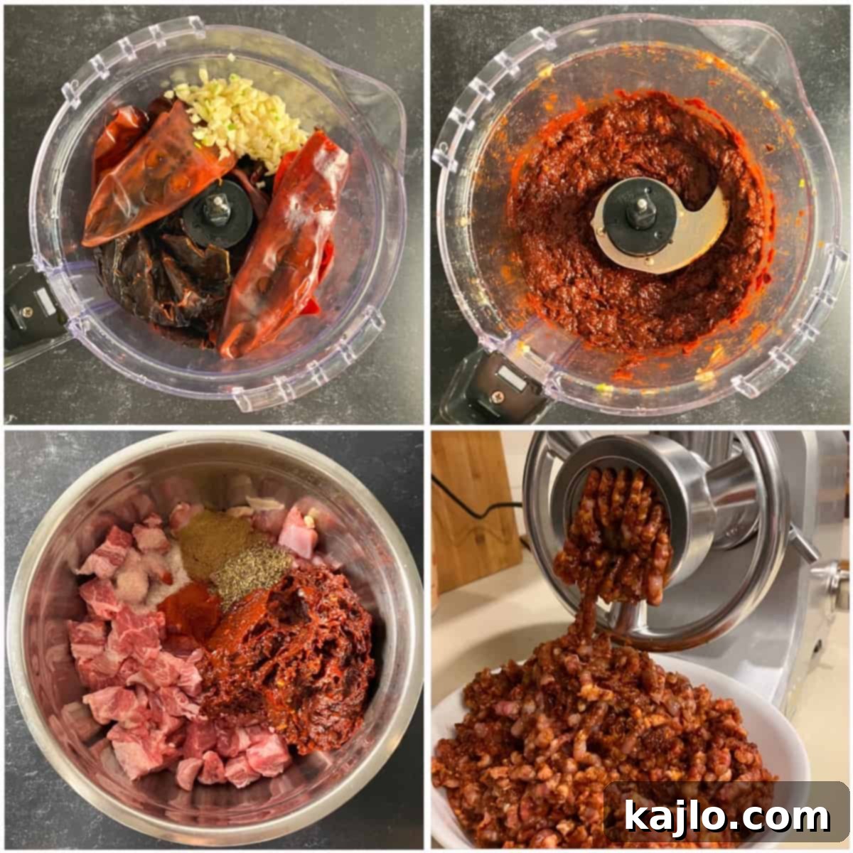 Crafting Authentic Mexican Chorizo at Home 7 Collage showing various stages of chorizo preparation