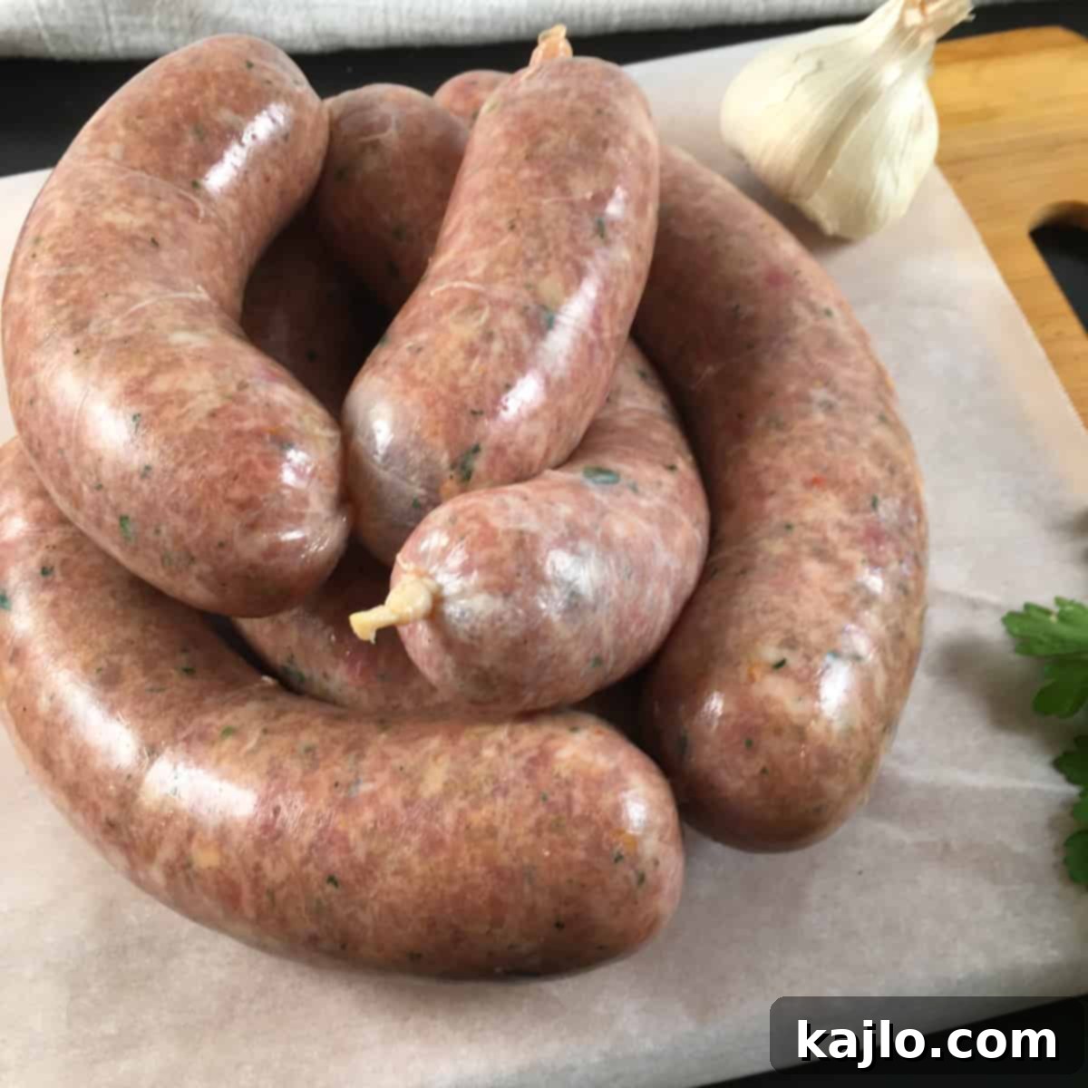 Cooked sweet fennel sausages, perfectly browned and ready to serve.