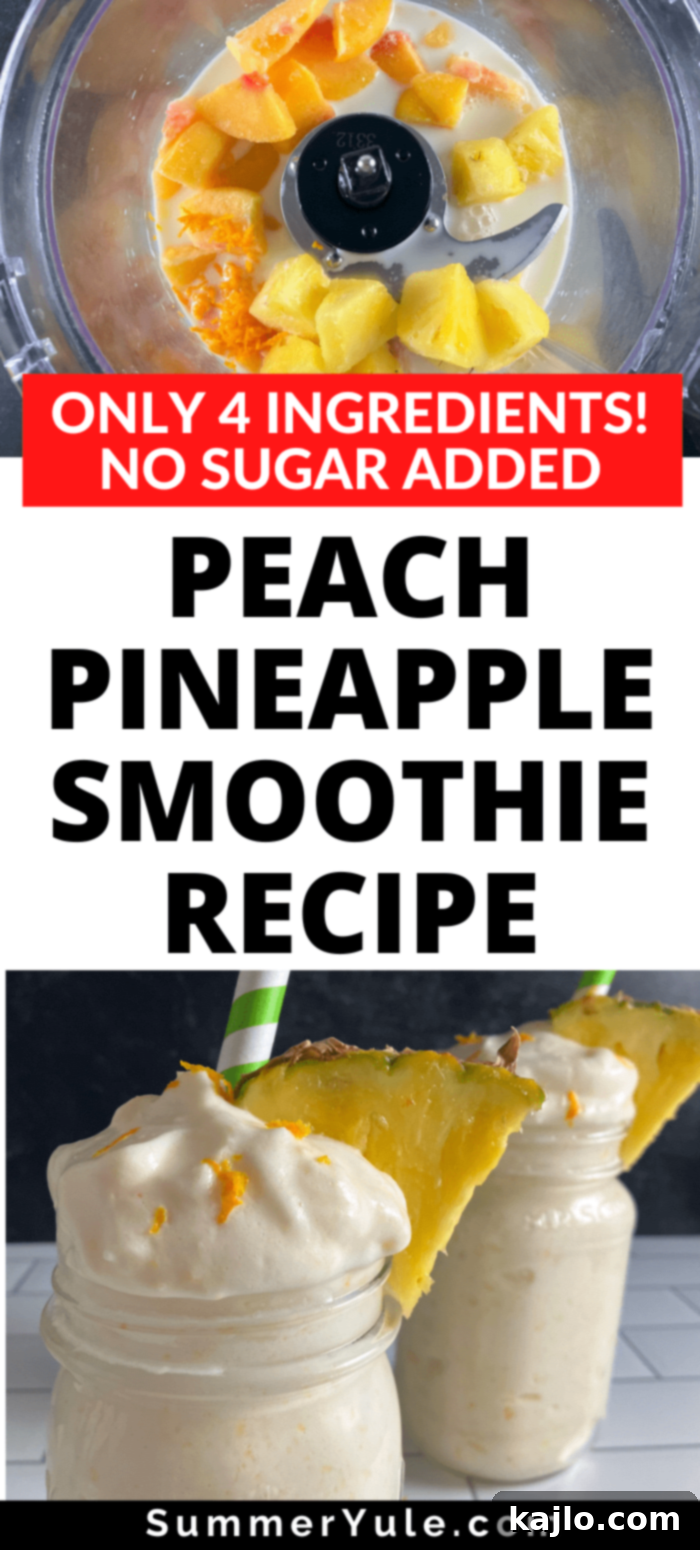 Guilt-Free Peach Pineapple Smoothie 9 Large image of a creamy peach pineapple smoothie