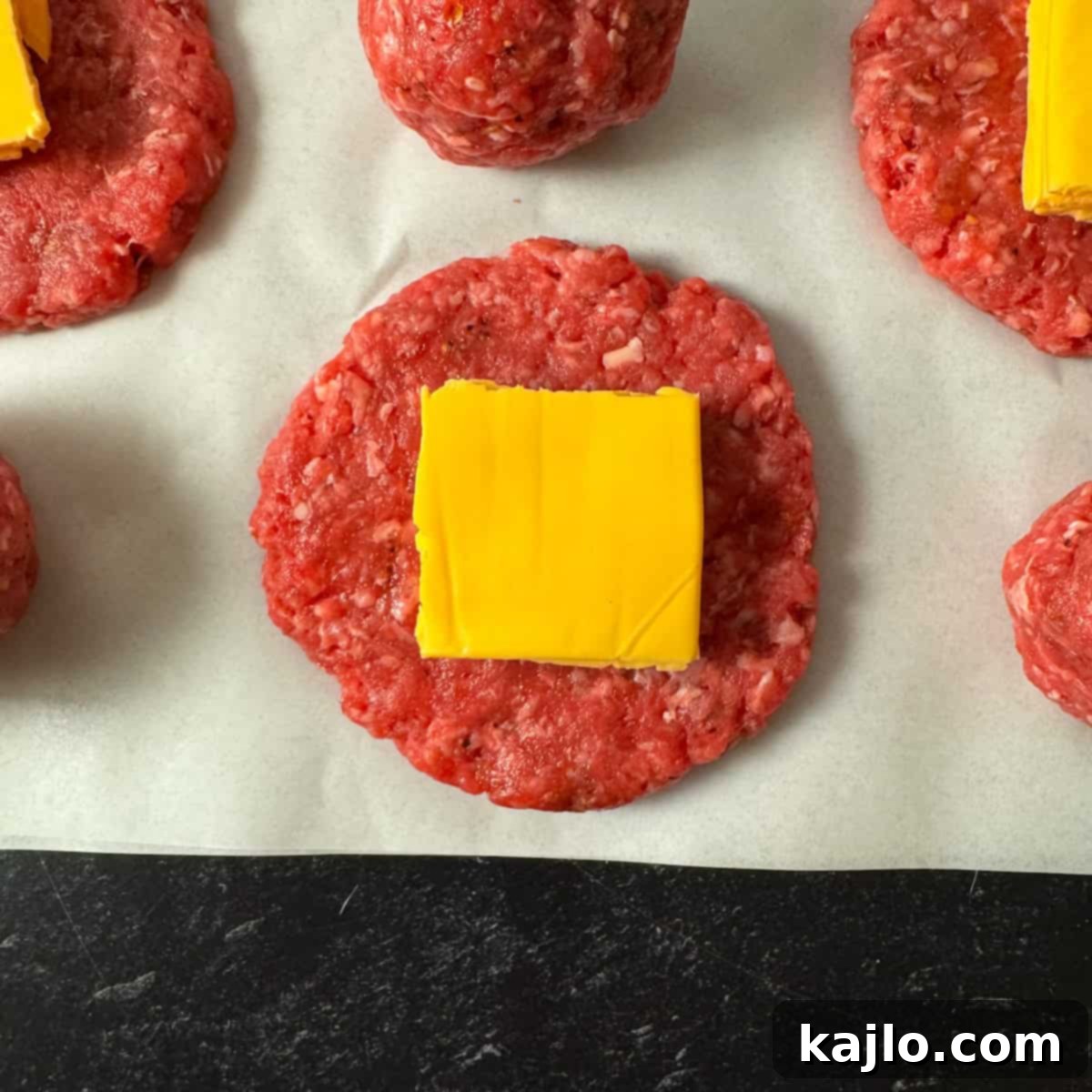 Air Fryer Juicy Lucy Burgers with a Melty Core 5 burgers with cheese