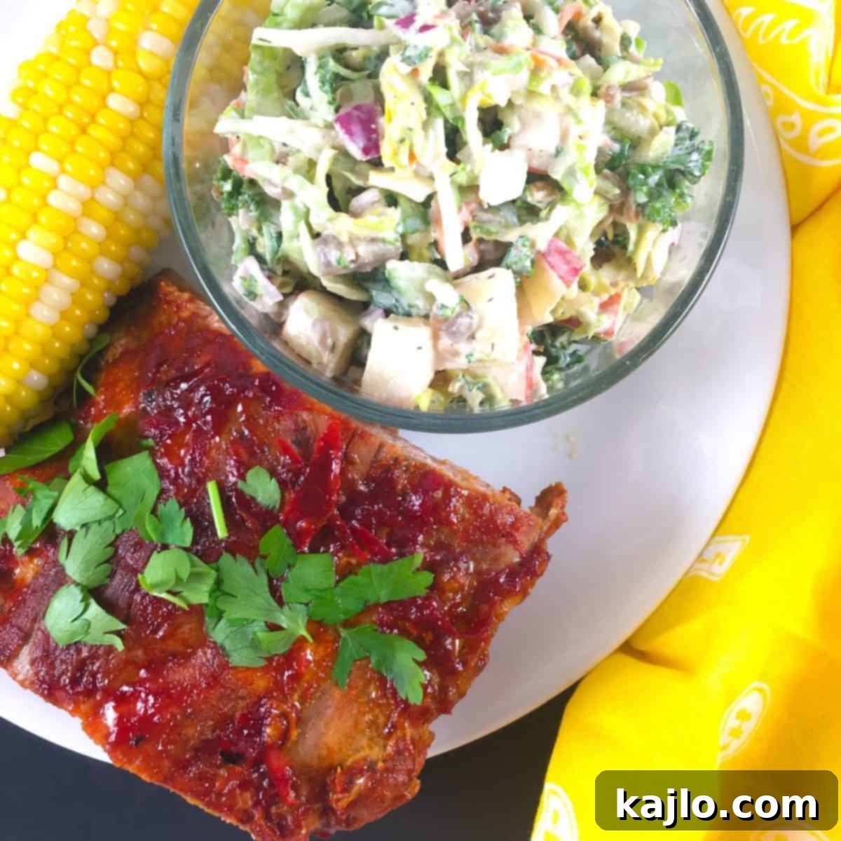 Mann's Power Blend Kale Apple Slaw 6 kale apple slaw ribs corn cob