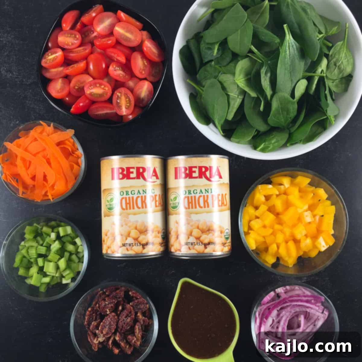 Key ingredients for a delicious vegan spinach salad