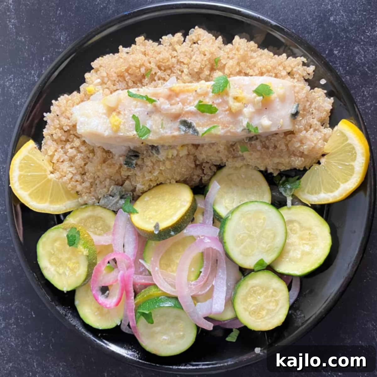 Parchment Baked Cod with Seasonal Vegetables 7 Plated cod en papillote with steamed vegetables, showcasing a delicious and healthy meal.