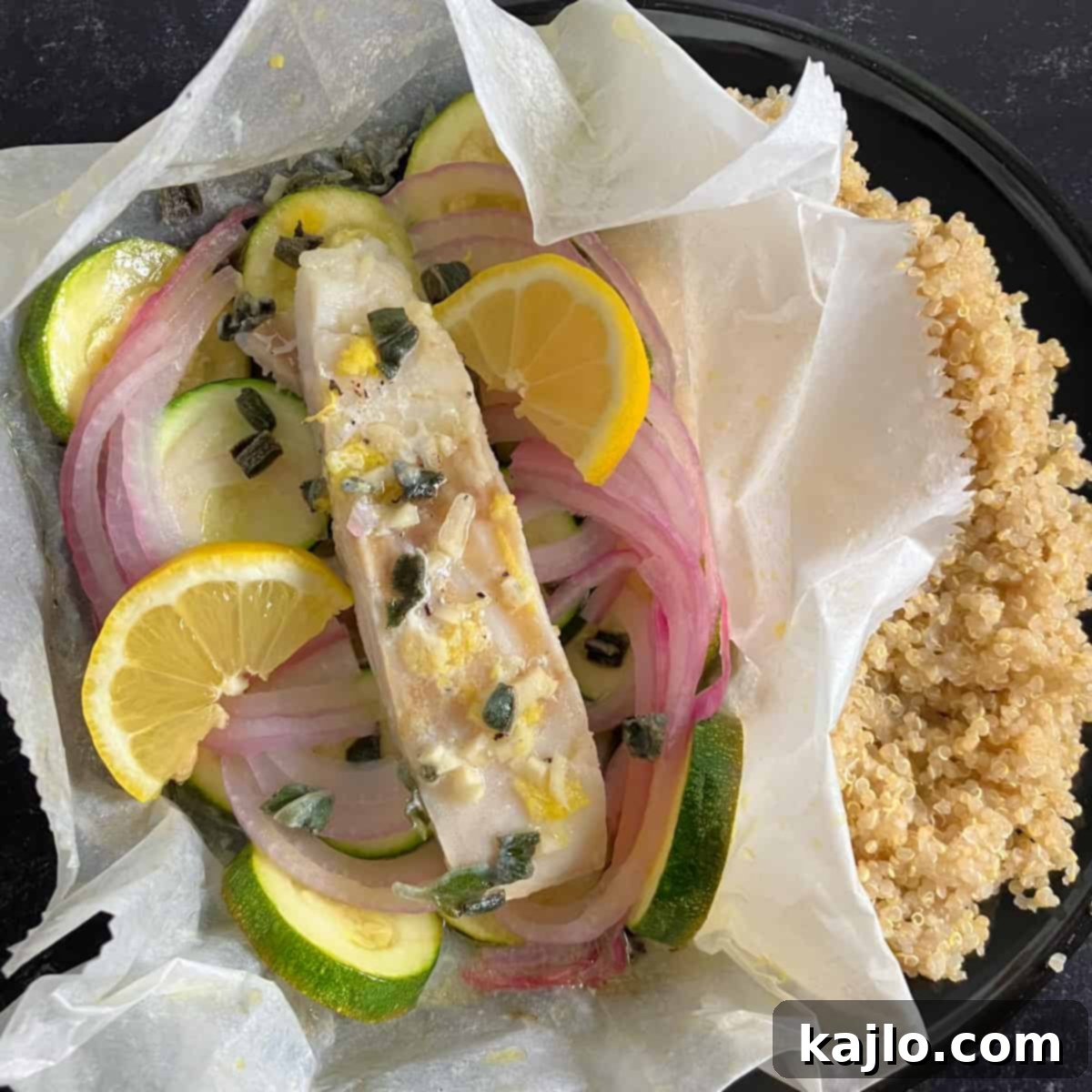 Parchment Baked Cod with Seasonal Vegetables 9 Nutritional information graphic for cod cooked in parchment.